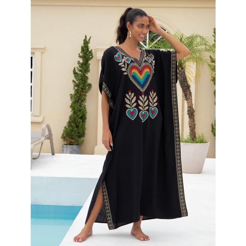 Damenmode Sommer Frühling Liebesbrief-Druck 1/2 Ärmel V-Ausschnitt Lockere Taille Lässige Kleider