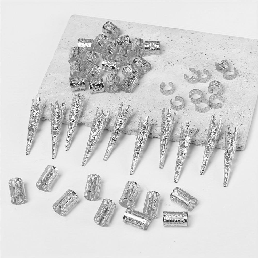 50pcs Dread Locks Hollow Out Hair Ring Metal Cuff Clips Hair Braid Tubes  Hair Jewelry