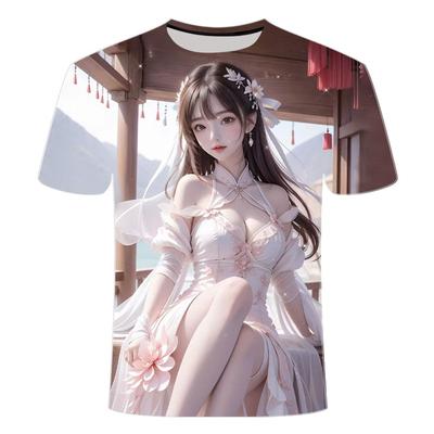 2024 Summer New Men's and Women's 3D Printed Round Neck T-shirt Explosive Ancient Style Pure Beauty Series