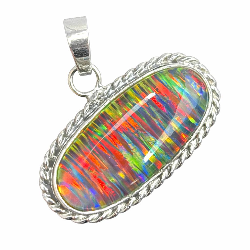 Natural Opal Pendant Multicolor 29 ct 925 Sterling Silver October Birthstone for Gem Collections