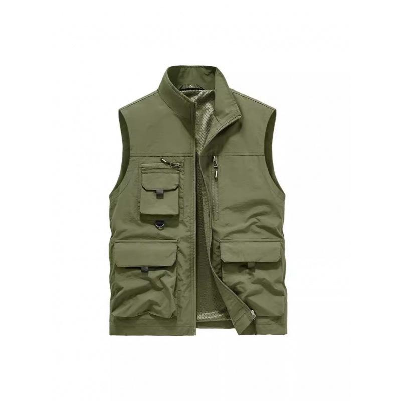Four Seasons Men's Vest Thin Sleeveless Stand-Up Collar Multi-Pocket Quick-Drying Vest Large Size Vest