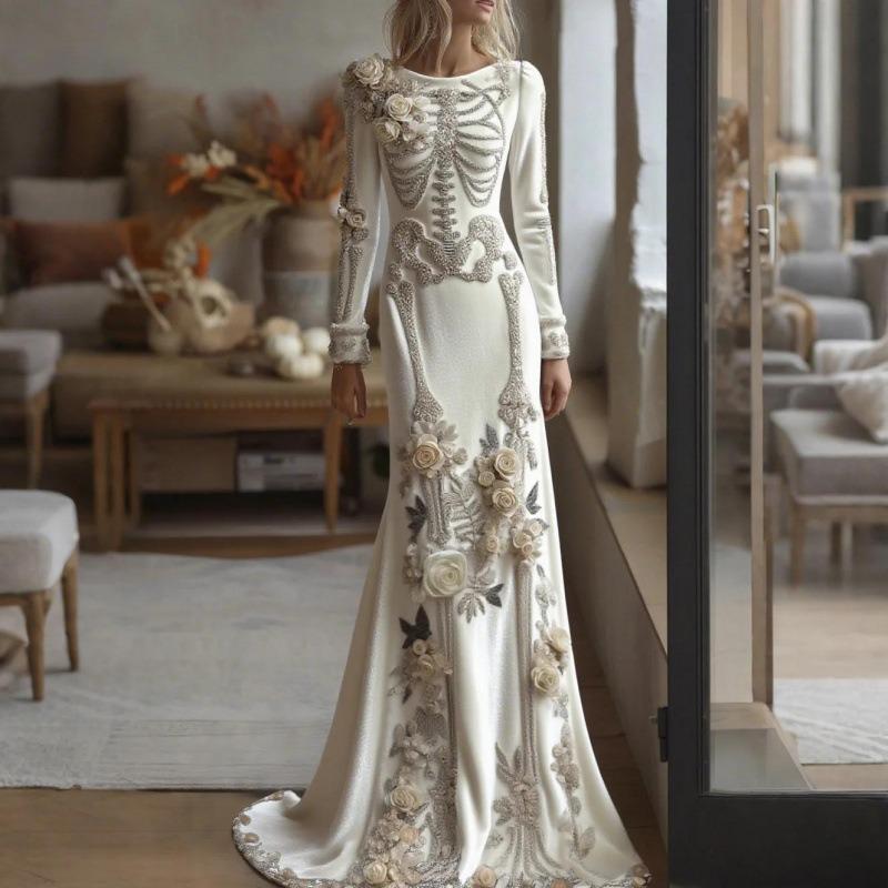2025 Halloween Evropská a Americká Lebka Kostra 3D Tisk Bodycon Sukně