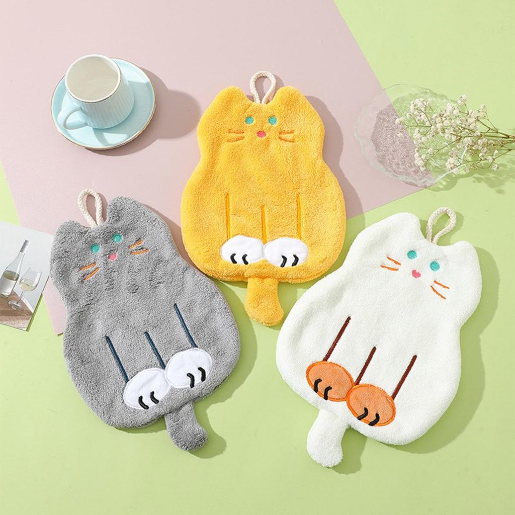 Cute Cat Patterneds Children Hand Towels Microfiber Absorbent Quick Drying Hanging Washcloths