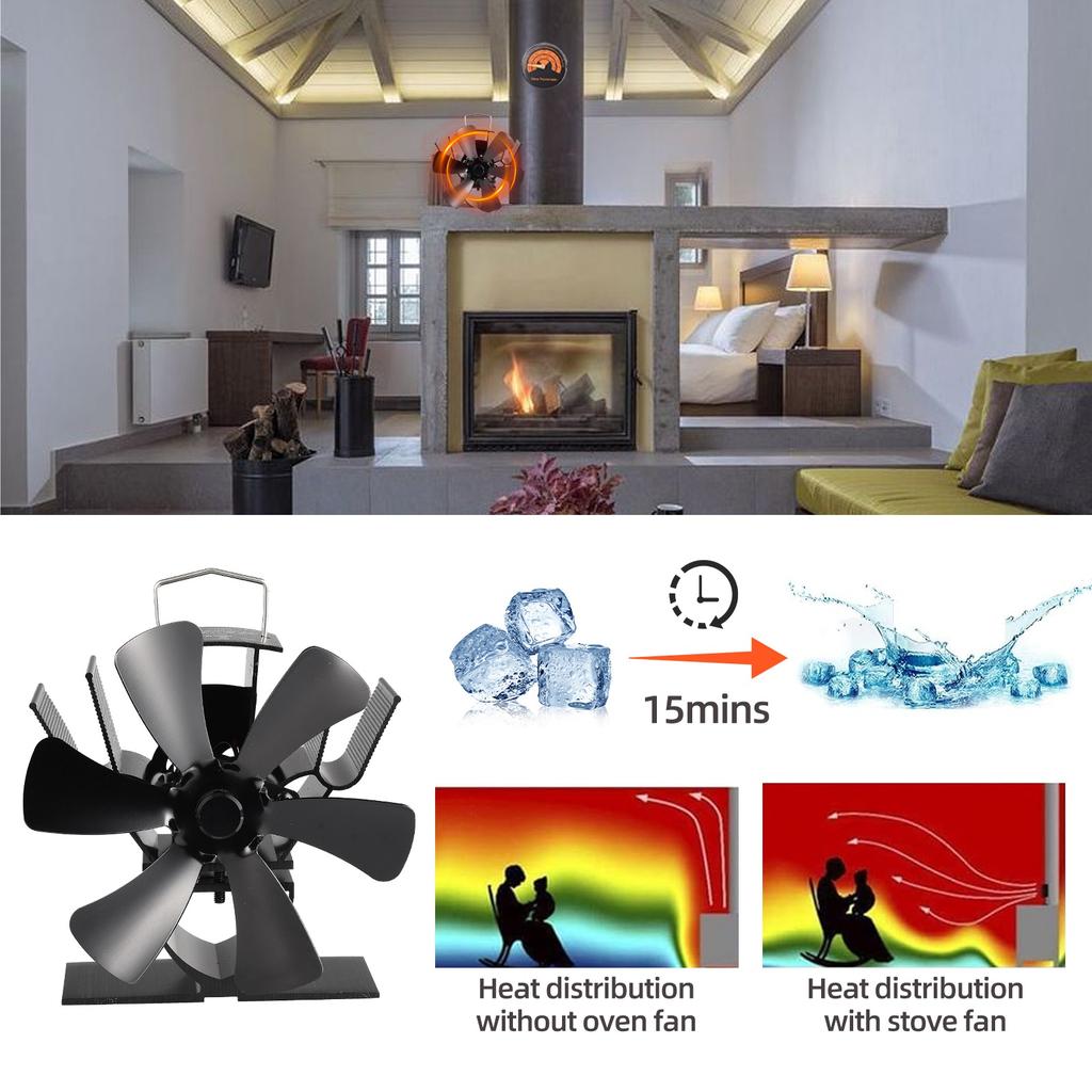 Stove Fan 6 Blade Mini Fireplace Fan Heat Powered Wood Stove Fan