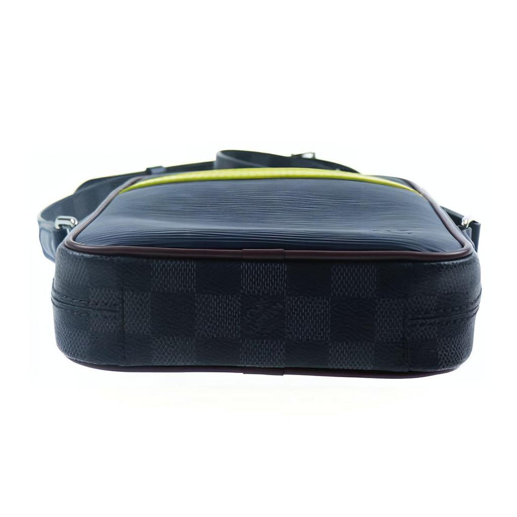 Louis Vuitton Danube Slim Graphite Checkered Trim Leather Shoulder Bag Men handbags Navy-Blue M55100