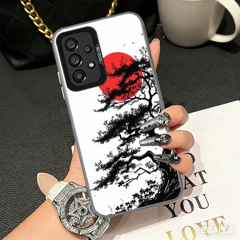 Japanese Minimalist Pine Tree Soft Phone Case for Samsung A17 A16 A15 A14 A13 A57 A56 A55 A54 A53 A37 A36 A35 A34 A33 A26 A25 A2