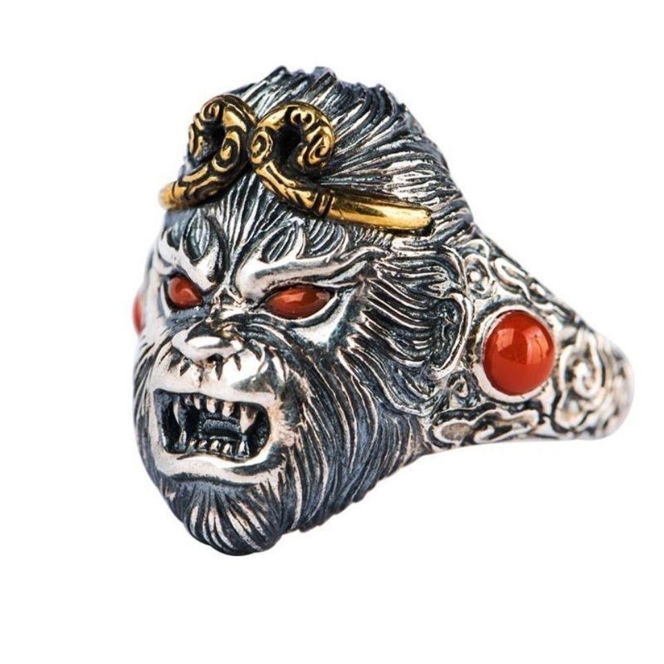 New Retro Tightening Curse Monkey King Ring Men's Domineering Index Finger Ring Open Ring
