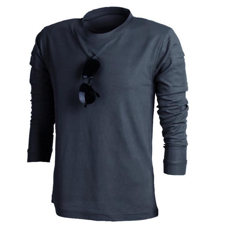 Men's Plus Size Tactical Long Sleeve Stretchy Sweat-Wicking Casual T-Shirt for Outdoor Training.