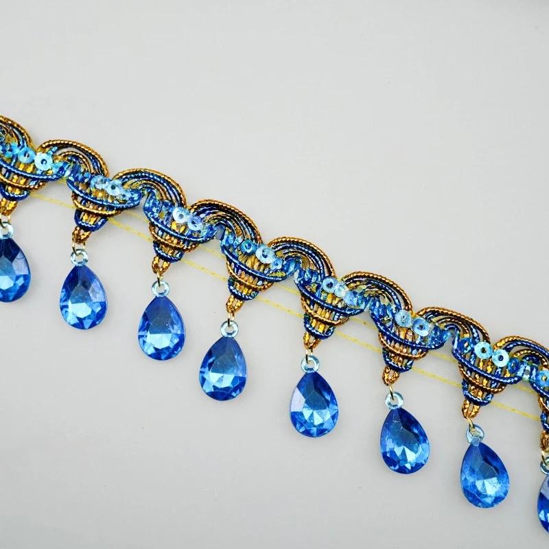 

10 Yard Colorful Acrylic Gemstone Tassel Lace, Handmade DIY Ethnic Style Accessories Pendant Charms 10 yard