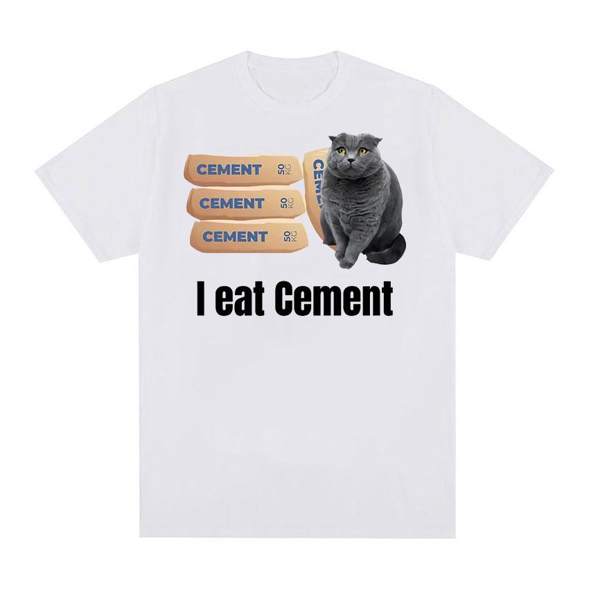 

Забавная футболка с рисунком «Я ем цементный кот», мужская и женская модная футболка высокого качества в стиле ретро, ​​повседневная хлопковая футболка большого размера с круглым вырезом