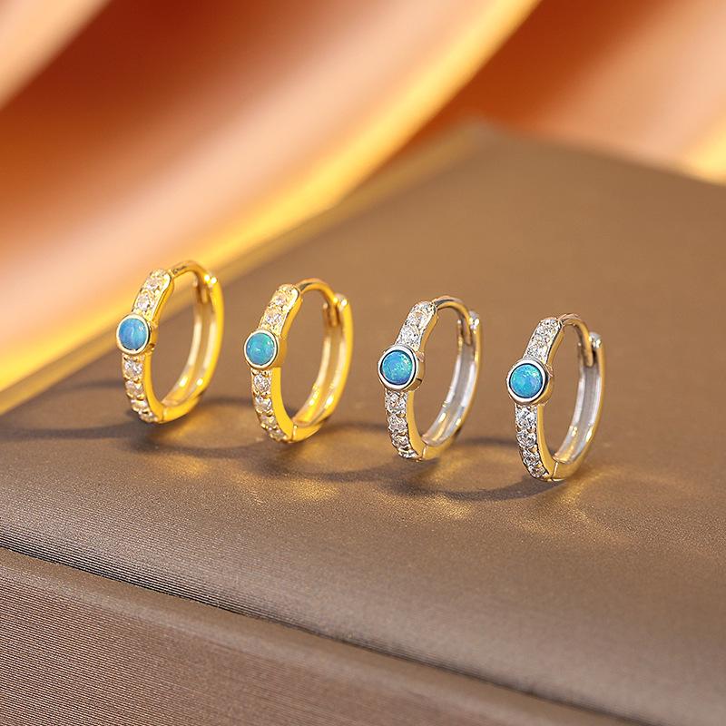 Personalized Earrings, Women'S Light Luxury, High-End Single-Row Diamond Blue Opal Earrings, Niche Earrings