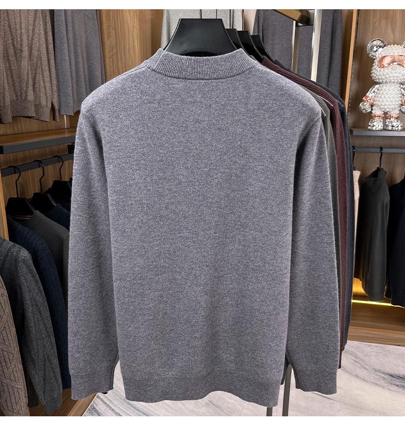 Men's 100% Wool Color Block Round Neck Knitwear - 2025 Autumn/Winter Warm Base Layer