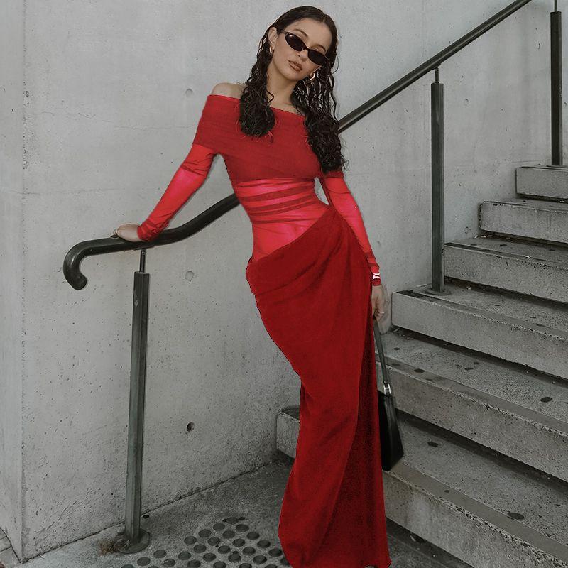 Xiaoke Wiwi Western Style Elegant Sexy Perspective Mesh Cut-out Dress Women Summer New Long Skirt