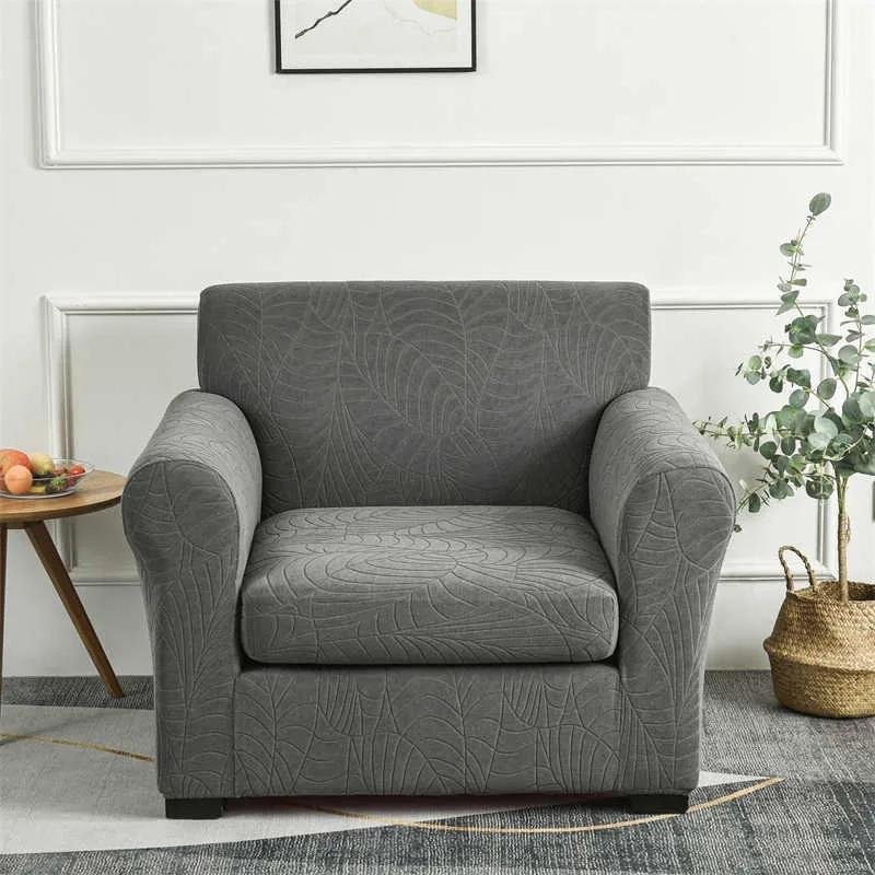 

2/3/4pcs set Leaf Texture Jacquard Stretch Cushion Sofa Cover Machine Washable and Soft Loveseat Couch Cover Home Decorations 1 seat темно-сірий колір