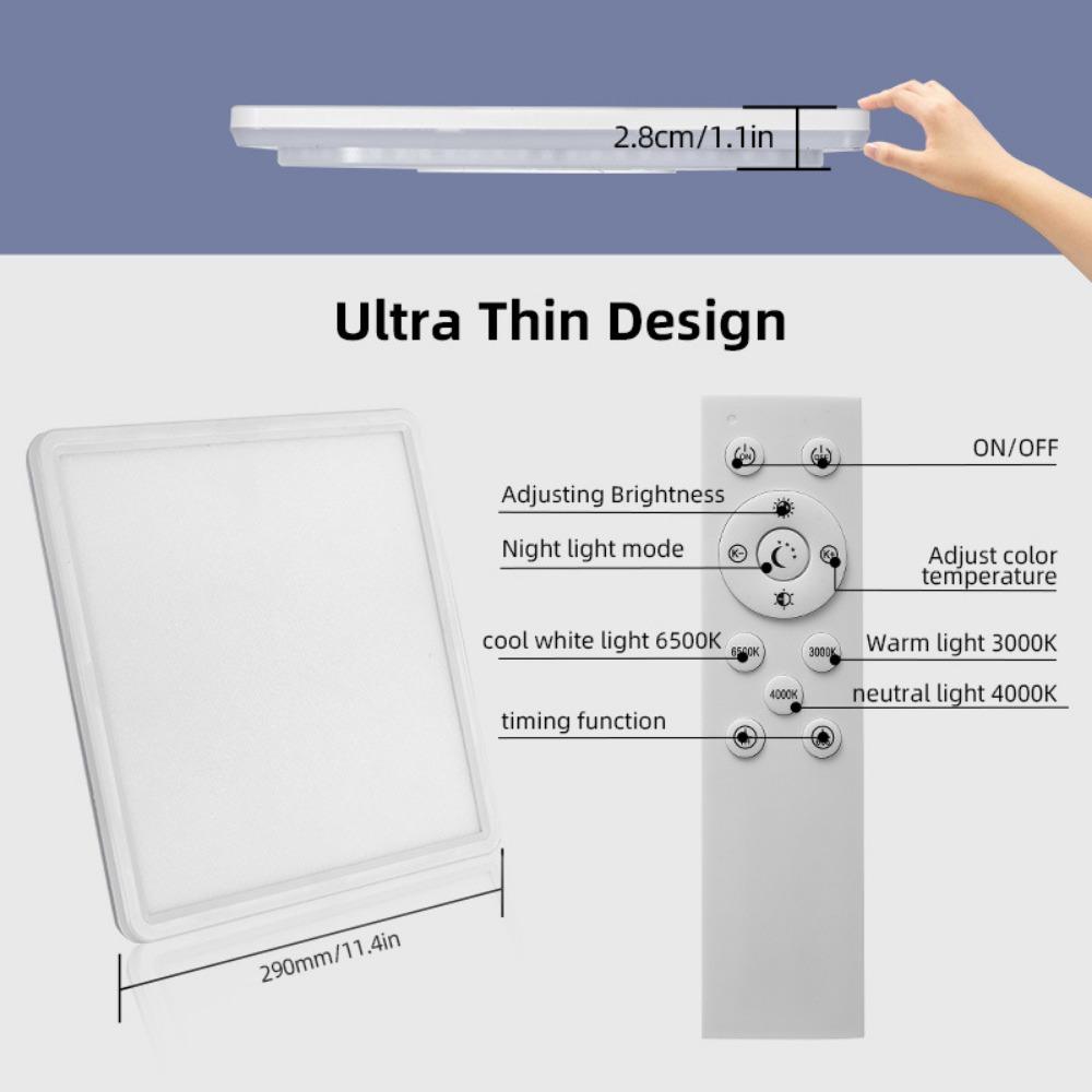 Ultratynn LED-firkantet taklampe med fjernkontrolldimming og fargejustering, moderne enkel tresikker lampe for stue og soverom