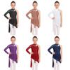 Kids Lyrical Dancewear One Shoulder Long Sleeve Spaghetti Straps Mesh Patchwork Asymmetrical Irregular Hem Dress for Competition