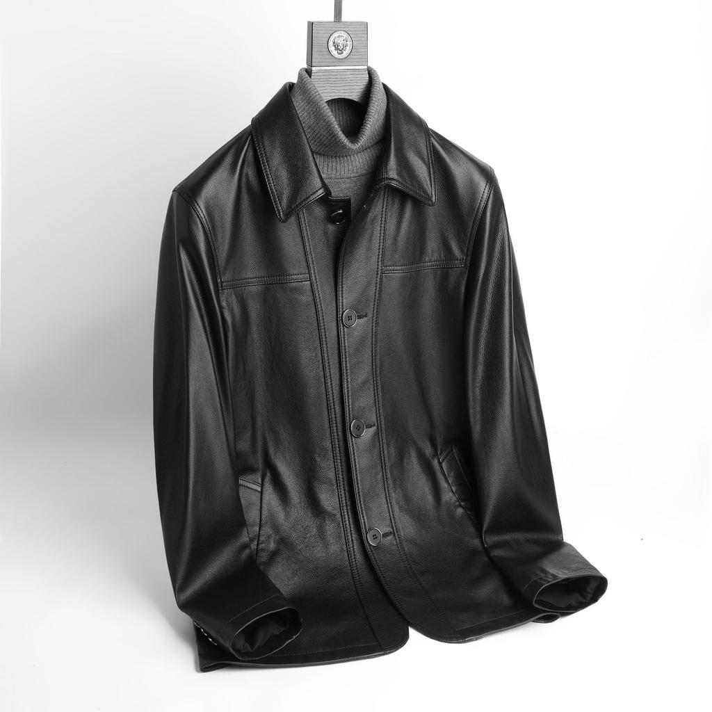 New Genuine Leather Jacket Men's Top Layer Cowhide Jacket Lapel Business Casual Men's Wear
