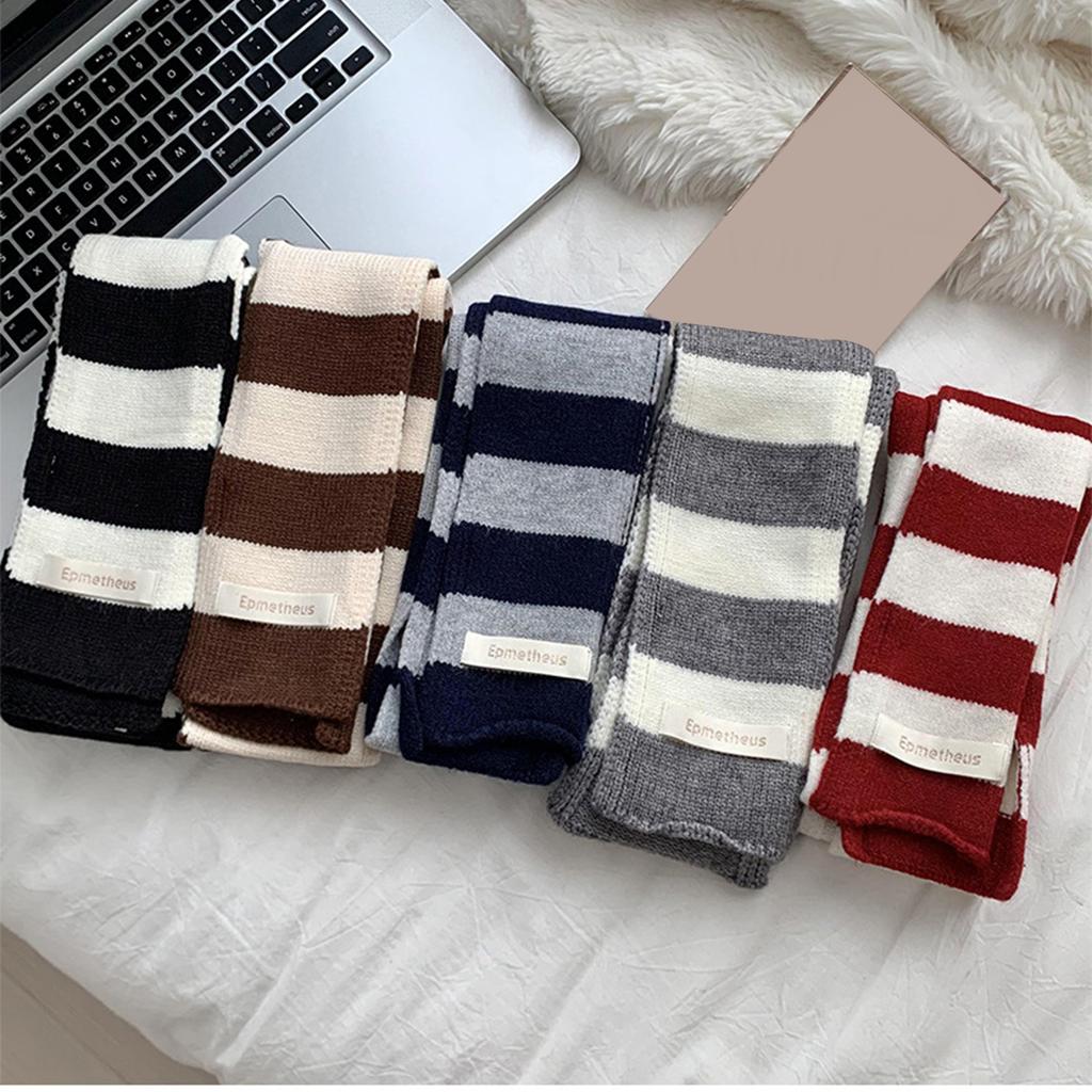 Handmade Knitted Striped Scarf for Female Girl Y2K Long Neck Scarf Spring Autumn Narrow Thin Scarf Harajuku Neck Wear