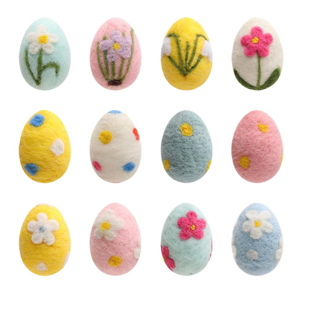 

12 Pcs Easter Eggs Decorations Felt Crafts Felt Wool Easters Eggs Hanging Pendant Felt Foam Simulated Egg Hanging Ornaments