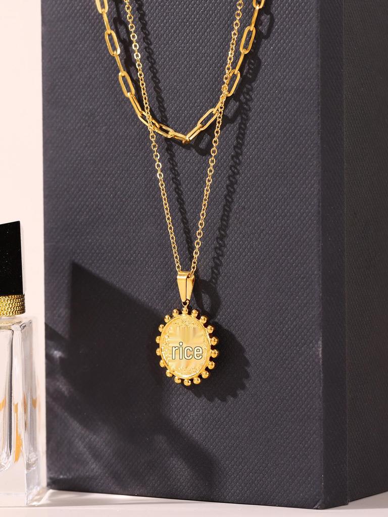 Qiong Yao Gold Embossed Peach Heart Sunflower Lace Necklace - Elegant Double Layer with Color Retention and Light Luxury Style.