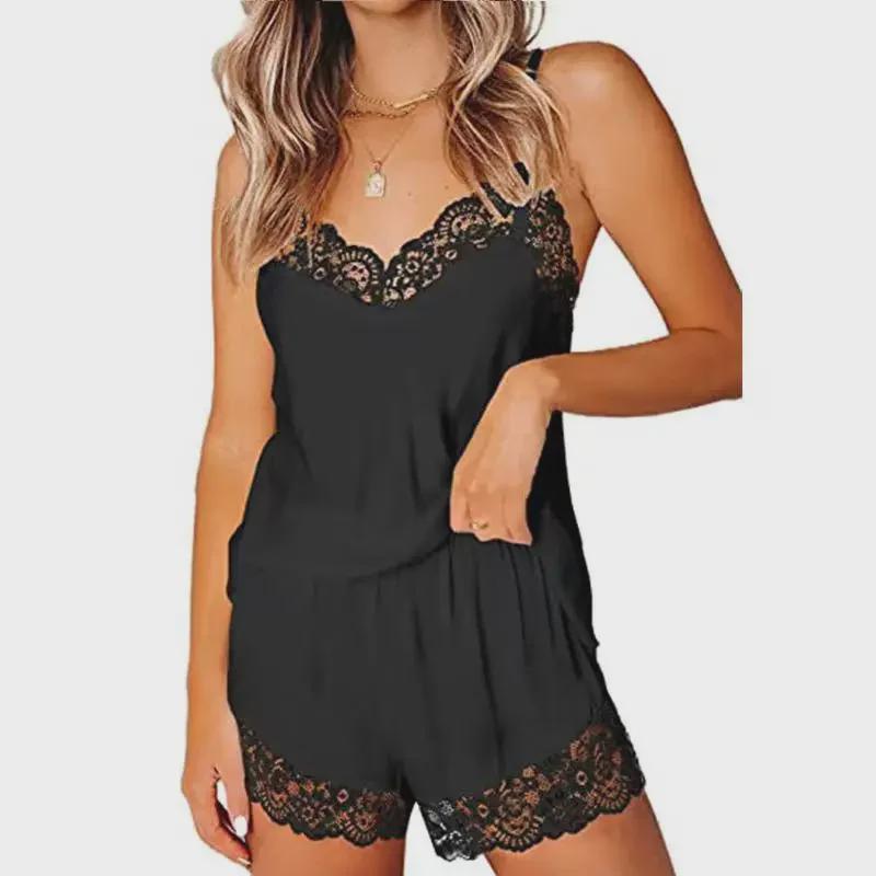 2025 Women's Summer Lace Suspender Pajama Set - Two-Piece