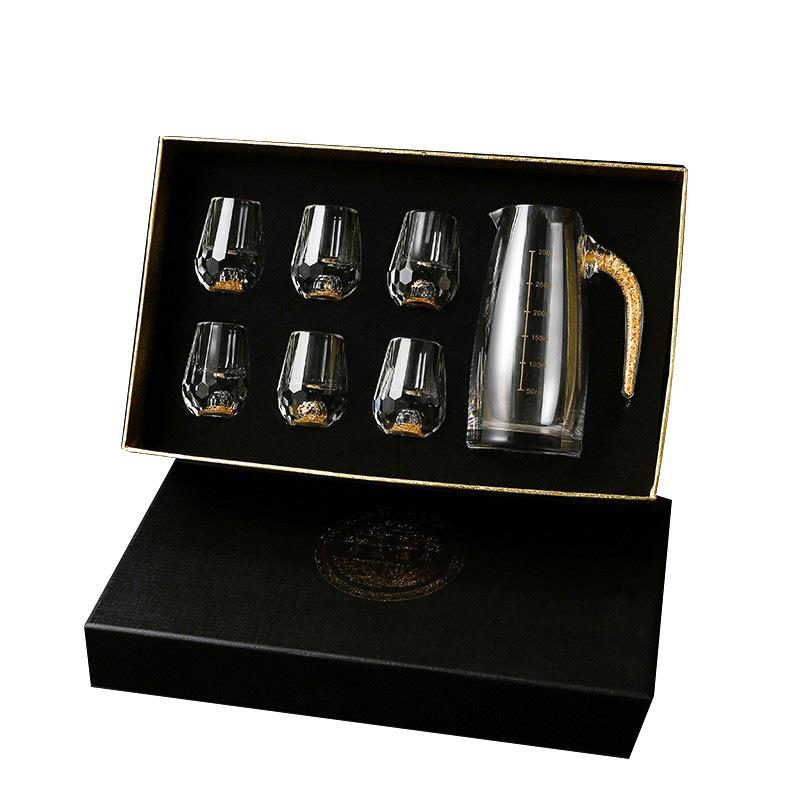 24K Gold Foil Baijiu Cup, High-End Crystal Small Mouth Cup, Spirit Cup, Wine Dispenser, Wine Cup Set, Home Gift