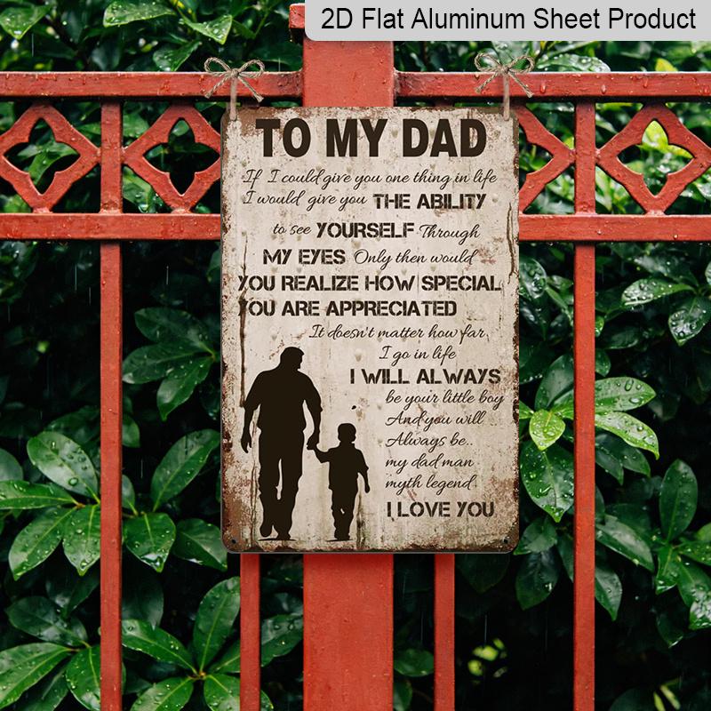 2D Flat To My Dad Sign Fathers Day Funny Gifts for Dad, 8 X 12 Inches Father's Day Gifts From Son, Gifts for Dad Father's Day Plaque Metal Wall Art