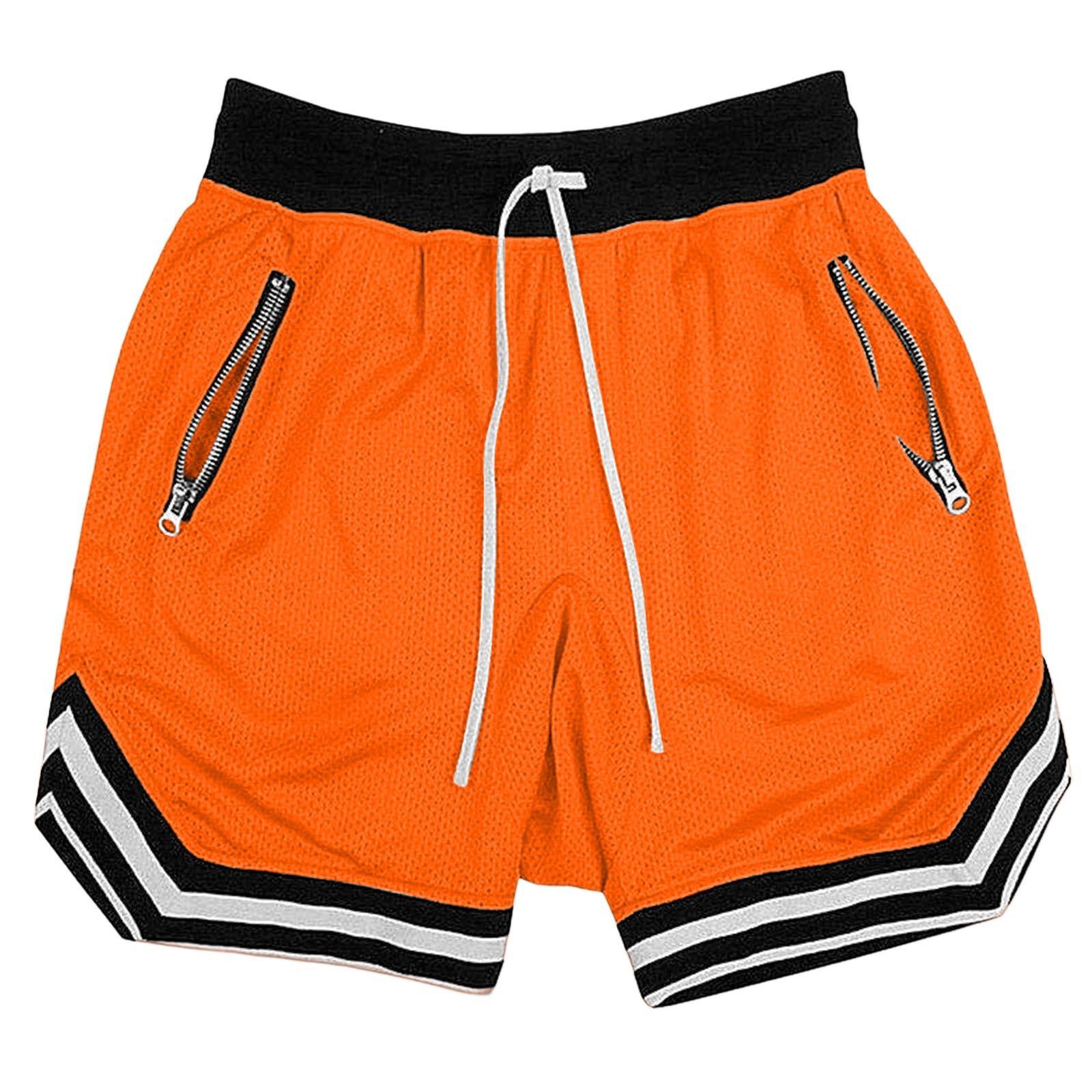 

Plus Sizes Trendy Unisex Mesh Basketball Shorts Relaxed Fit Athletic Shorts with Zipper Pockets, Elastic Waist Sporty Shorts for Training & Streetwear 5XL помаранчевий