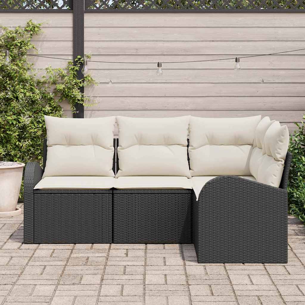 Garden Sofa Set 4 Pcs Black Poly Rattan