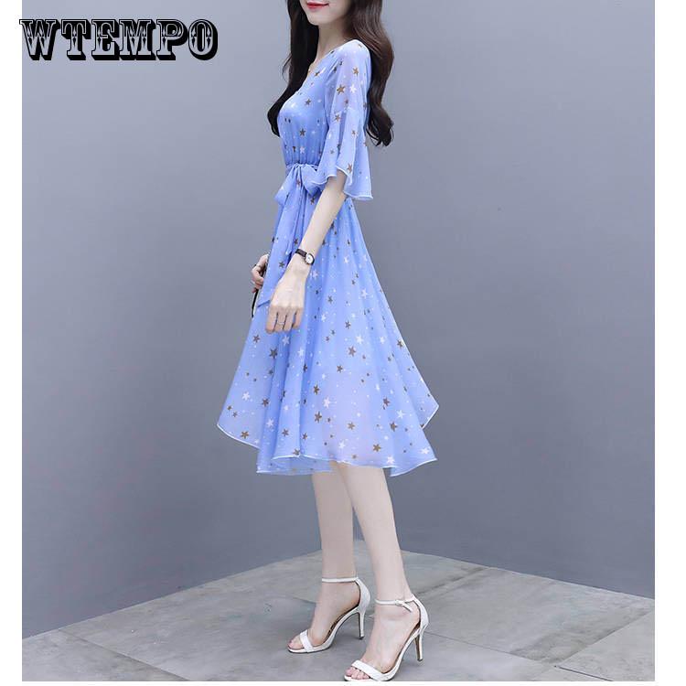 

Платье с короткими рукавами женское летнее длинное с набивным рисунком тонкая нежная юбка с короткими рукавами M