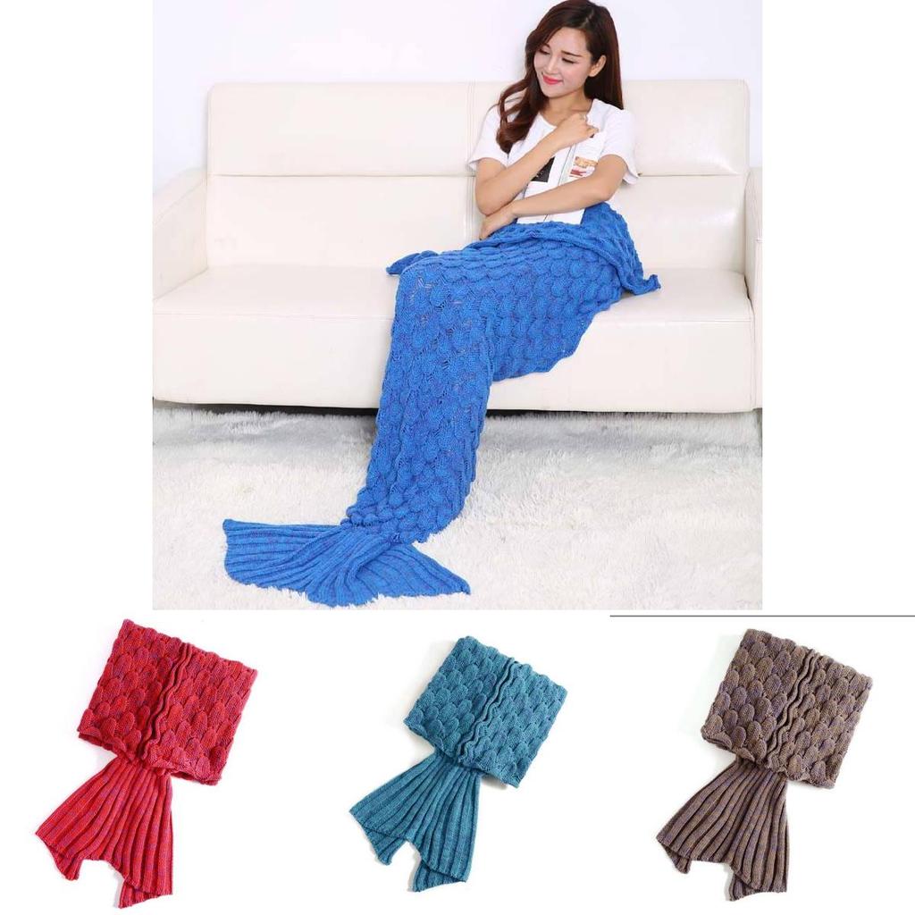 Mermaid Tail Blanket Knitted Fish Scale Design For Lounge And Bed Decor