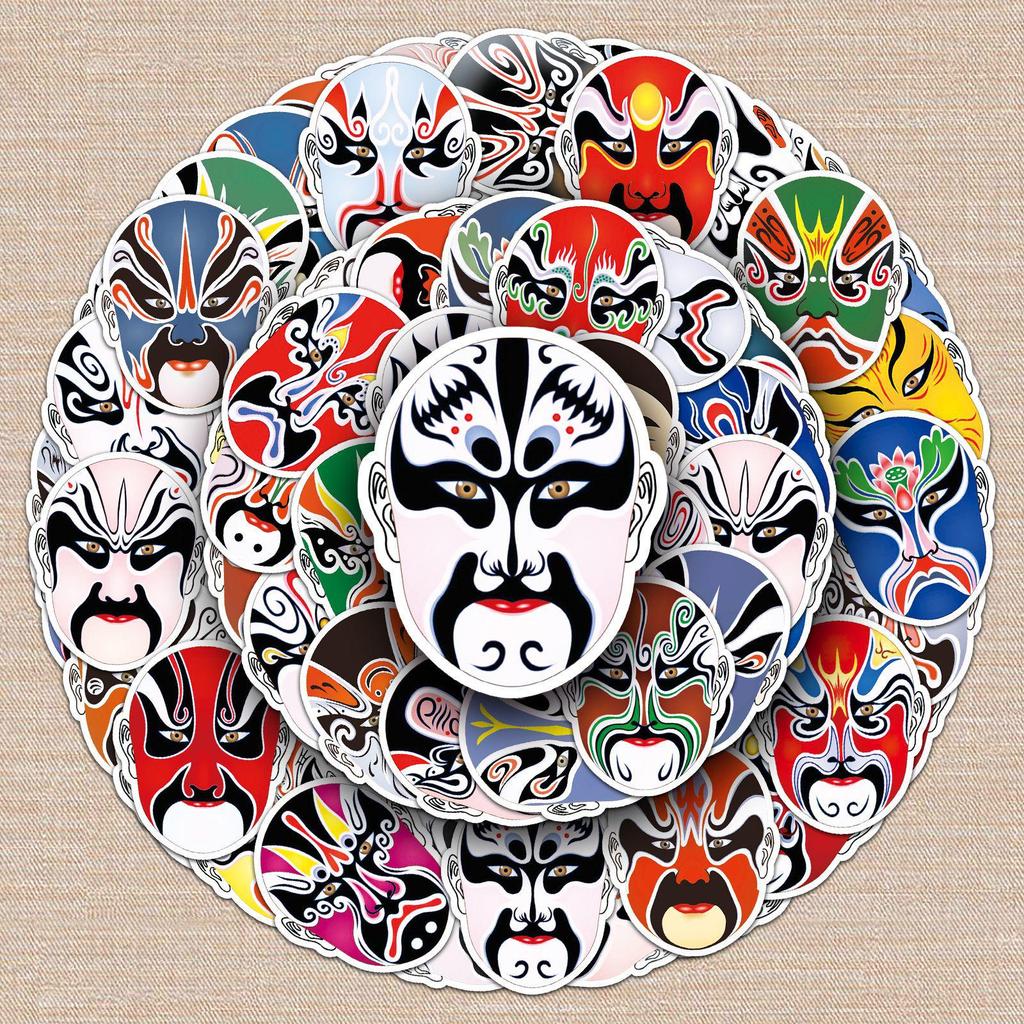 60 Pcs Peking Opera Style Waterproof Stickers for Face-Painting, Luggage, and Thermos Decoration