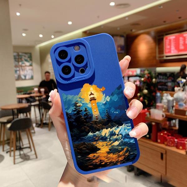 Abstrakter Stil Leuchtturm Handyhülle Für iPhone XS XR X 11 12 13 14 Pro Max 7 8 14 Plus SE 2020 Weiche Silikon Rückseite Hüllen