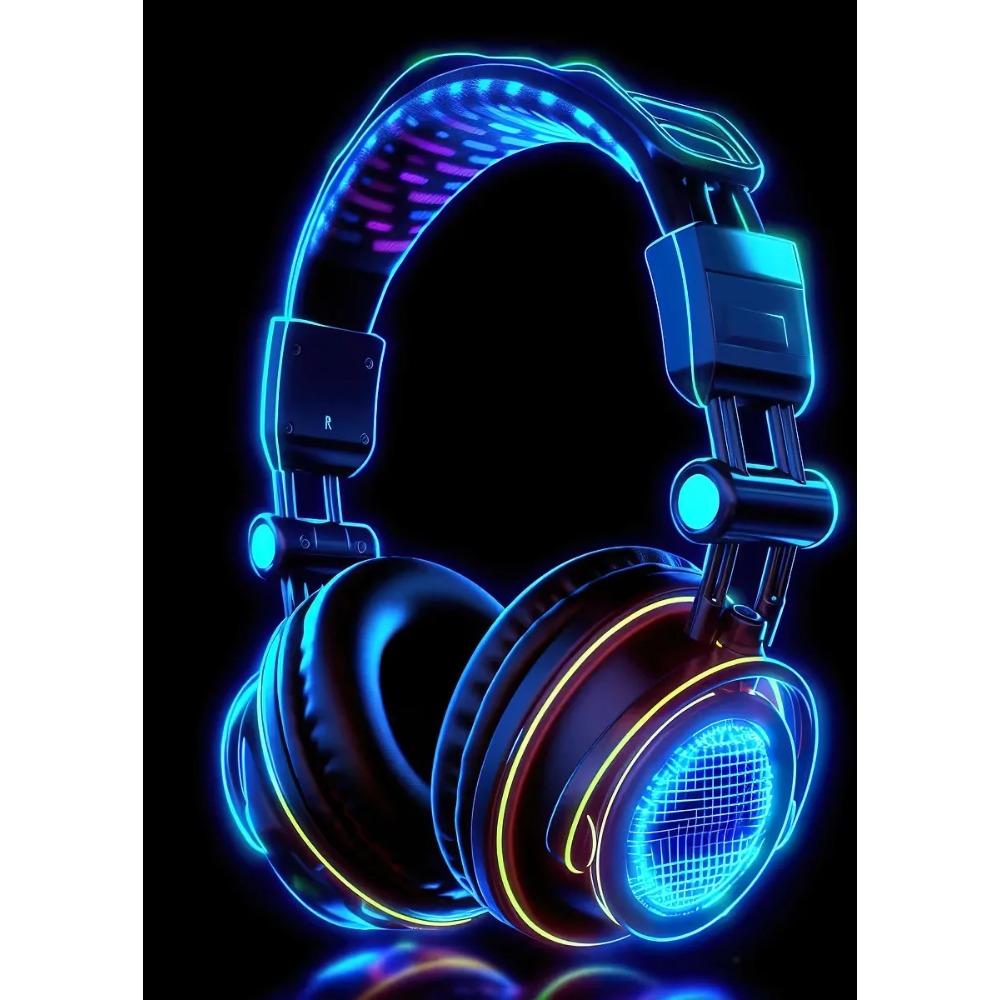 Hot Live Music Neon Headphones DJ Posters Colorful Boombox Microphone Party Prints Canvas Painting Wall Picture Home Room Decor