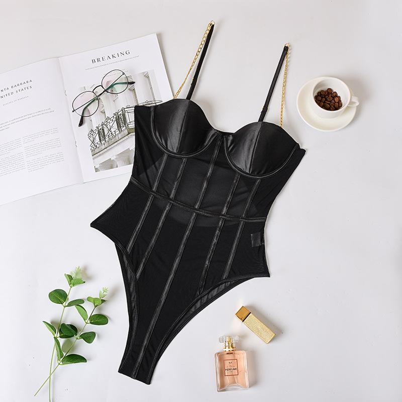 Sexy Lingerie for Women Mesh Erotic Babydoll Bodysuit With Chain Straps Teddy Erotic Dress for Sex Lenceria Costumes 1180