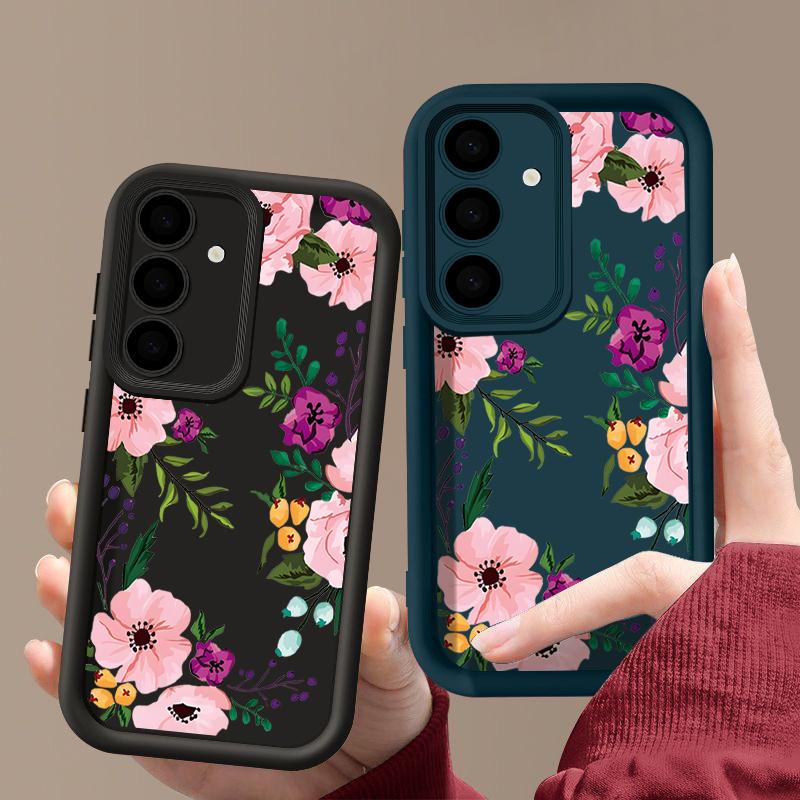 Floral Print TPU Shockproof Phone Case For Samsung S25 Ultra S24 FE S23 Plus A56 A36 A16 A15 A55 A06 Soft Silicone Lens Protection Matte Bumper Cover