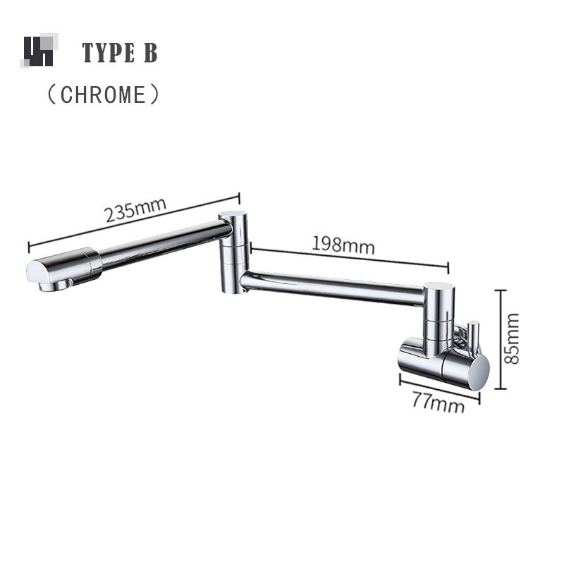 

Pot Filler Tap Wall Mounted Foldable Kitchen Faucet Single Cold Single Hole Sink Tap Rotate Folding Spout Chrome Brushed Black
