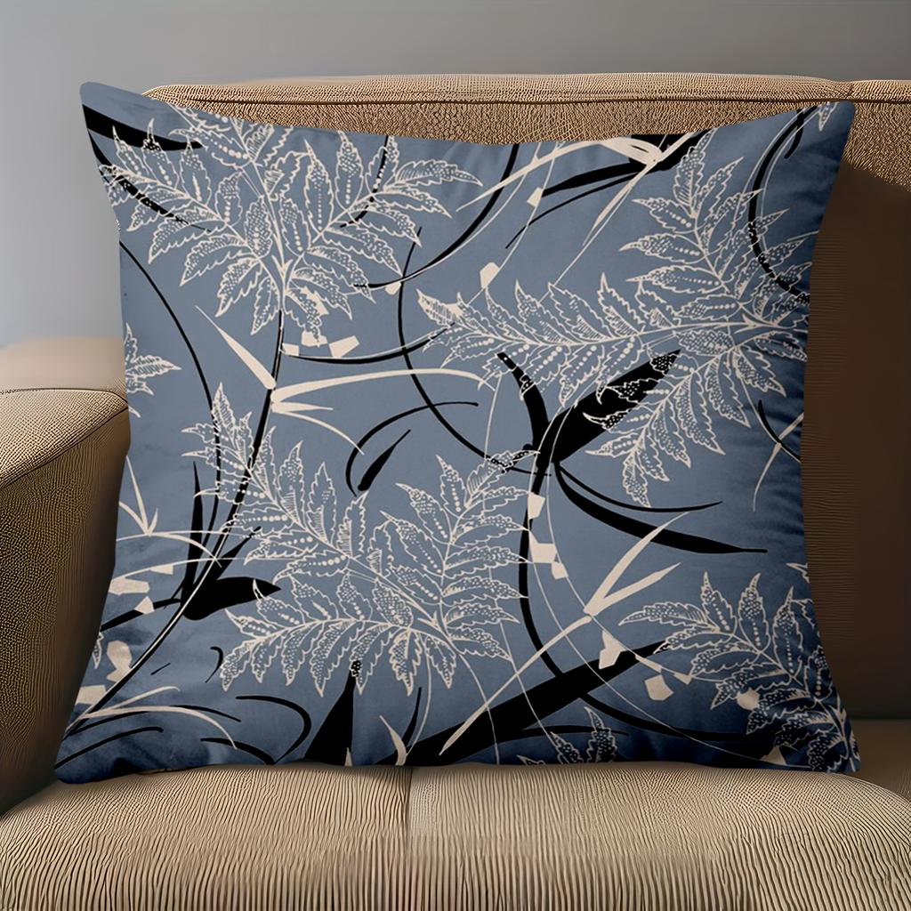 1 pieces -2D flat printing Blue Pillow with Leaf Pattern for Home Decor Polyester pillowcase, sofa decorative cushion cov