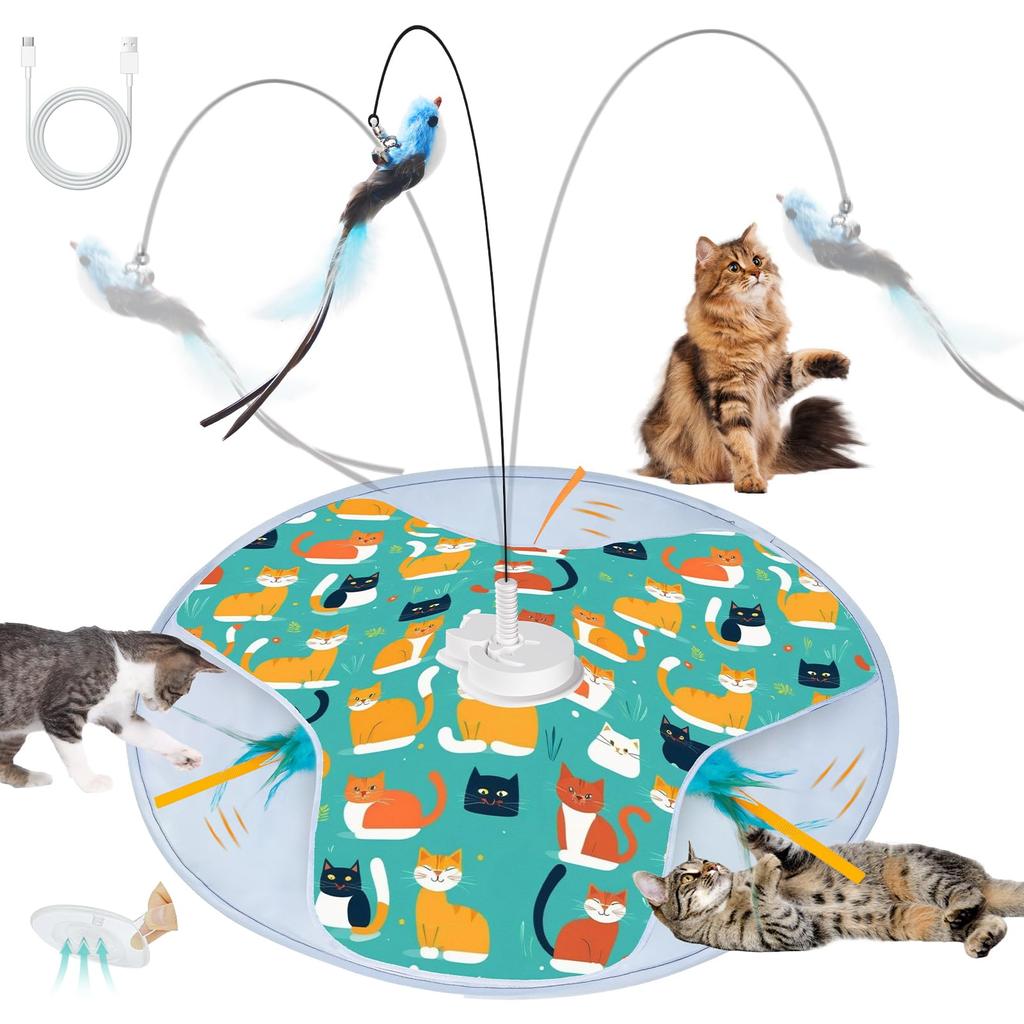 Kasanioo Electric Cat Indoor Rechargeable USB Rechargeable with Motion Cat Toy for Hide and Solo Boredom Relief for Adult Cats and Feather Movement