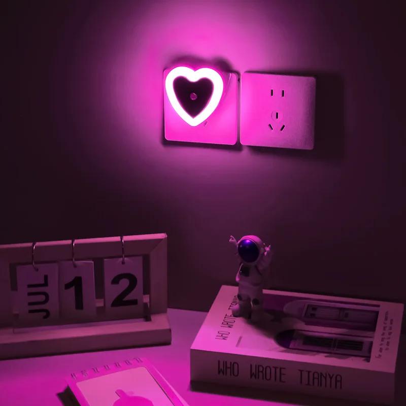 LED Mini Night Light EU/US Plug Light Sensor Heart Shape Nights Lamp For Kid's Room Bedroom Bedside Aisle Corridor 110V 240V