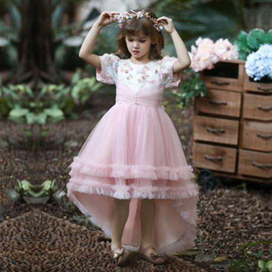 Girls' Cross-Border Formal Princess Train Dress with Lace - New Evening Performance Costume