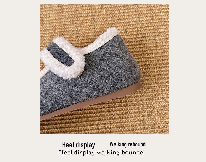 Comfortable Women's Furry Mary Jane Shoes for Autumn/Winter - Versatile, Solid Color, Cotton-Enhanced, Ideal for Home, Outdoor, and Commuting.