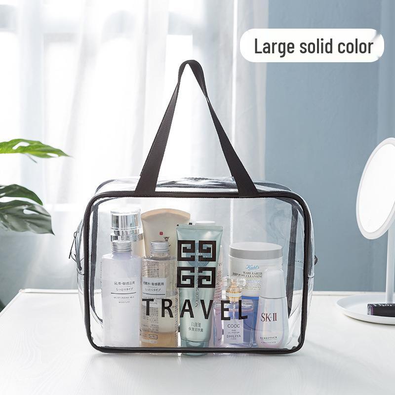 Transparent PVC Toiletry Bag with Wet and Dry Sections - Tea Color Makeup Storage