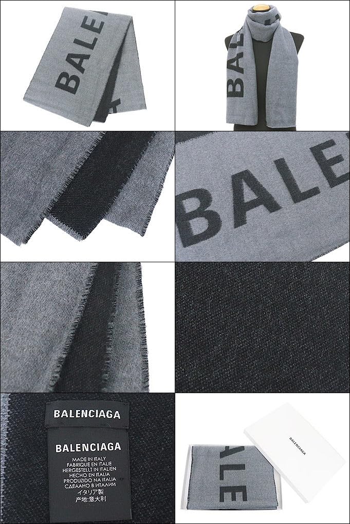 Balenciaga Apparel 530047 420B0 Gray BALENCIAGA Logo Wool Scarf for Men and Women (Scarf) [Brand] [Used]