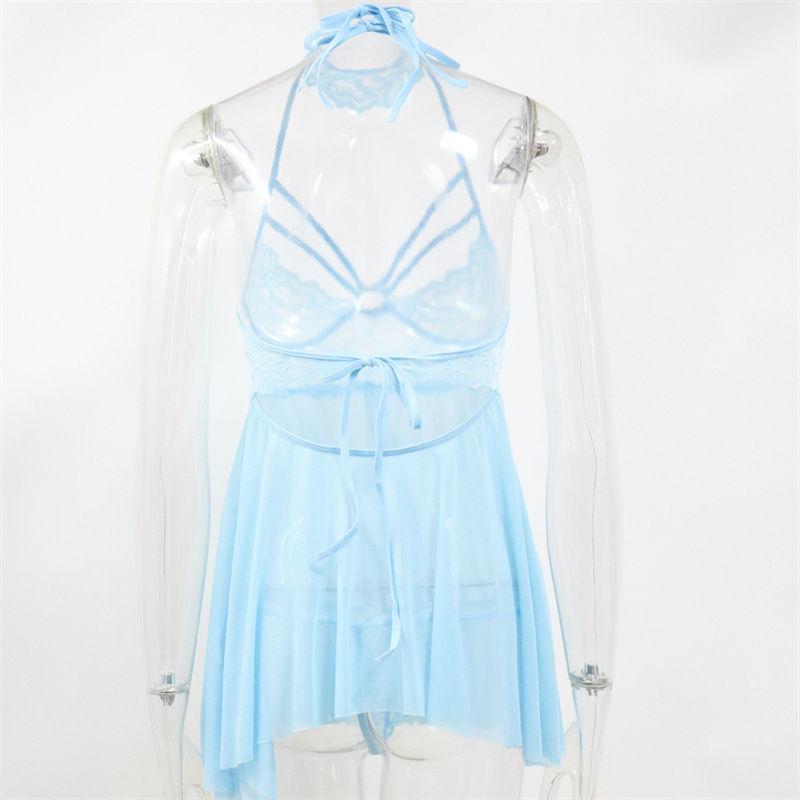Front Opening Pajamas Mesh Transparent Cutout Sexy Halter Lace Sling Sexy Dress