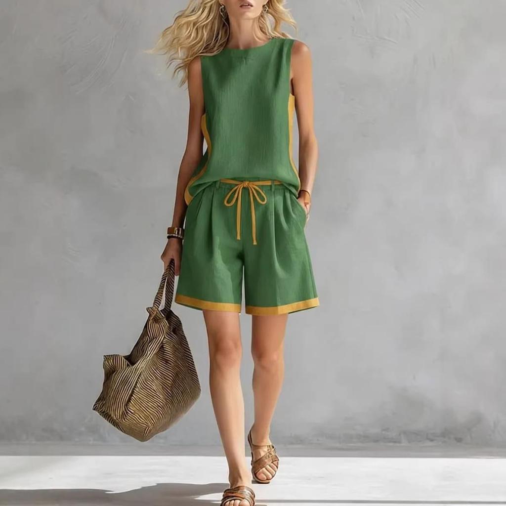 New Style Women's Solid Color Vest and Casual Shorts - Fashionable and Trendy