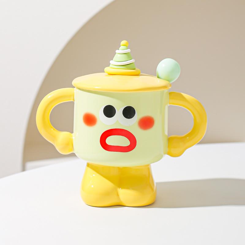 Clown ceramic cup with lid and spoon, mug, girl dormitory cup, household water cup, holiday gift for friends