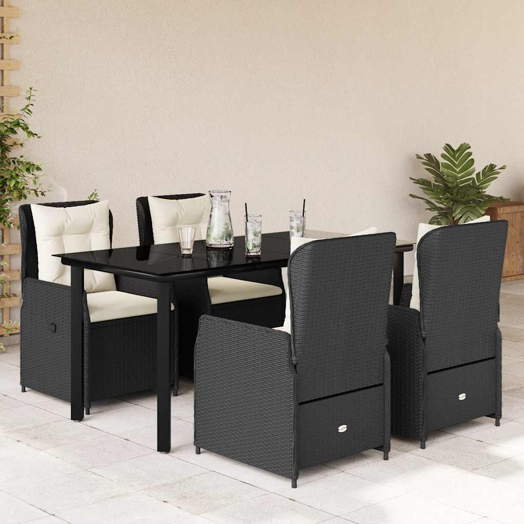 Vidaxl 5-Cz. Garden Furniture Set With Cushions, Black, Poly Rattan