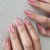 Simple Naked Pink Flash Cat Eye Wearing Nail Nail Piece Short Pointed Nail Art Fake Nail Hot-selling Nail Piece