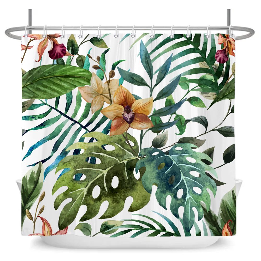 Watercolor Red Flower Shower Curtain Flowers and Plants Waterproof Polyester Bath Curtain For Bathroom Home Decor Accessories